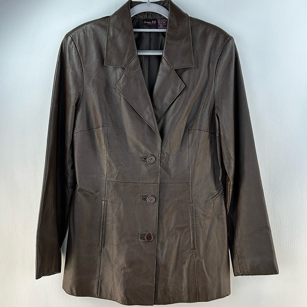 Shape Fx Button Down Leather Blazer, 8
